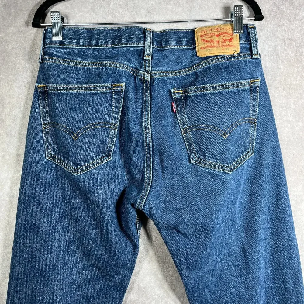 Levi's 505 Jeans Mens Size 33X30 Blue Dark Wash Denim Straight Regular Fit‎ Work
